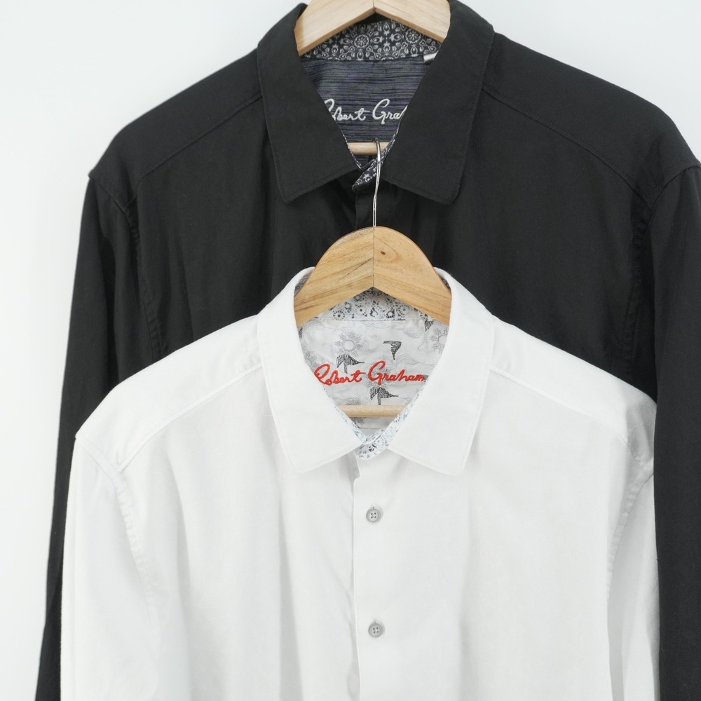 Robert Graham Button Down Shirt Mens 2XL 1 White 1 Black Long Slve 2X Bundle